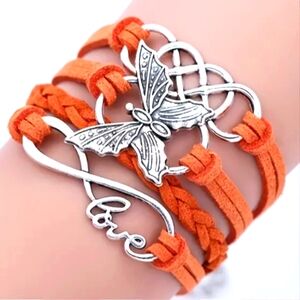 Leather Vintage-Style Butterfly Charm Bracelet